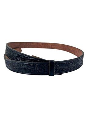 Justin Hand-Tooled Black Leather Belt Size 42 Classic Men's Western No Buckle